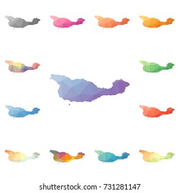 Santa Cruz Island geometric polygonal, mosaic style island maps collection. Bright abstract tessellation, low poly style, modern design.