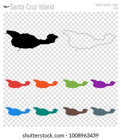 Santa Cruz Island high detailed map. Isolated black island outline. Vector illustration.
