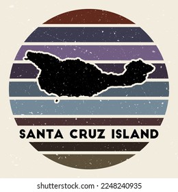 Santa Cruz Island logo. Sign with the map and colored stripes, vector illustration. Can be used as insignia, logotype, label, sticker, or badge of Santa Cruz Island.