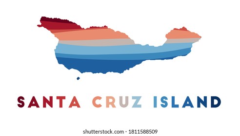 Santa Cruz Island map. Map of the island with beautiful geometric waves in red blue colors. Vivid Santa Cruz shape. Vector illustration.