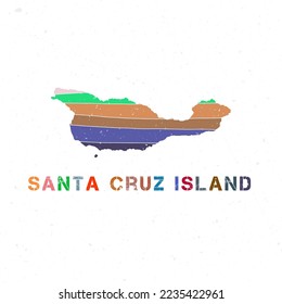 Santa Cruz Island map design. Shape of the island with beautiful geometric waves and grunge texture. Neat vector illustration.