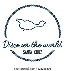 Santa Cruz Island Map Outline. Vintage Discover the World Rubber Stamp with Santa Cruz Island Map. Hipster Style Nautical Rubber Stamp, with Round Rope Border.