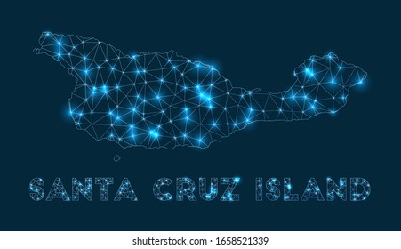 Santa Cruz Island network map. Abstract geometric map of the island. Internet connections and telecommunication design. Classy vector illustration.