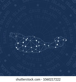 Santa Cruz Island network style island map. Juicy space style, modern design for infographics or presentation.