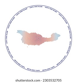 Santa Cruz Island round logo. Digital style shape of Santa Cruz Island in dotted circle with the name. Tech icon with gradiented dots. Creative vector illustration.