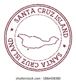 Santa Cruz Island round rubber stamp with island map. Vintage red passport stamp with circular text and stars, vector illustration.