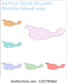 Santa Cruz Island sketchy island. Impressive hand drawn illustration. Interesting childish style icon.