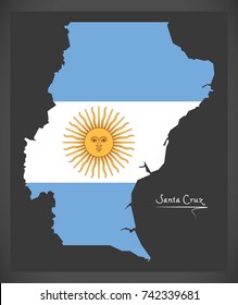 Santa Cruz map of Argentina with Argentinian national flag illustration