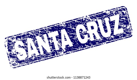 SANTA CRUZ stamp seal print with grunge style. Seal shape is a rounded rectangle with frame. Blue vector rubber print of SANTA CRUZ title with scratched style.