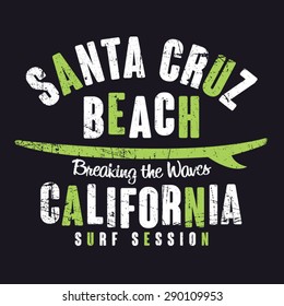 Santa Cruz surf typography, t-shirt graphics, vectors