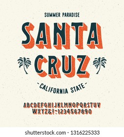 " Santa Cruz". Vintage 3D Modern Alphabet. Retro Typeface. Vector Font Illustration. Vector