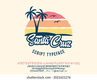 Santa Cruz. Vintage brush script. Handmade font. Retro Typeface. Vector font illustration.