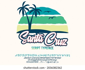 Santa Cruz. Vintage brush script. Handmade font. Retro Typeface. Vector font illustration.