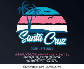 Santa Cruz. Vintage brush script. Handmade font. Retro Typeface. Vector font illustration.