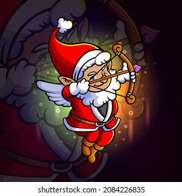 The santa cupid is holding a love arrow esport logo design of illustration