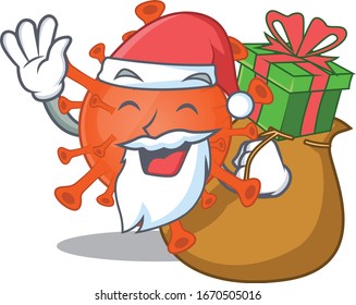 Santa deadly corona virus Cartoon character design with box of gift