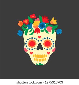 Santa Death mask  with flowers. Vector illustration.