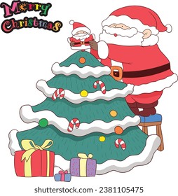 Santa decora el árbol de Navidad