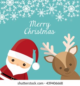 Santa and deer cartoon icon. Merry Christmas design. vector grap