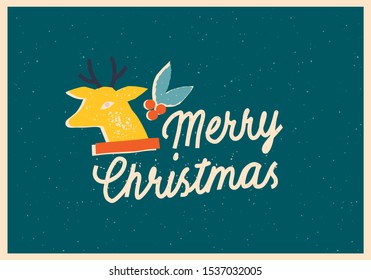 Santa deer Christmas greeting card or poster in vintage style with text quote in vector.