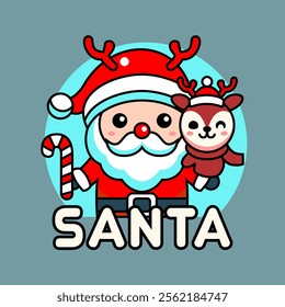 Santa with deer cute with word santa for vector stock