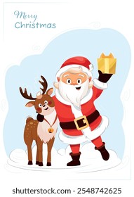Santa with a deer New Year's card, vector graphics