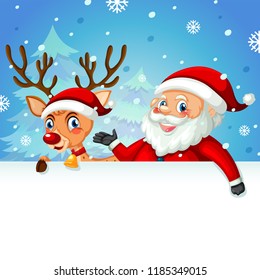 Santa and deer on blank template illustration