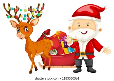 Santa and deer on white background illustration