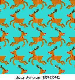 Santa deer pattern seamless. Christmas background. New Year Vector texture