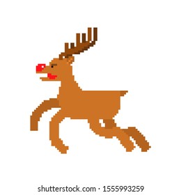 Santa deer pixel art. 8 bit Christmas and New Year Vector Illustration