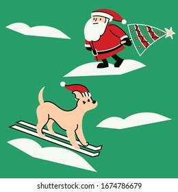Santa and deer playing on the snow