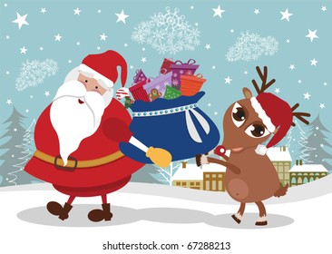 Santa and deer with presents