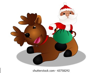 Santa delivering presents with his reindeer