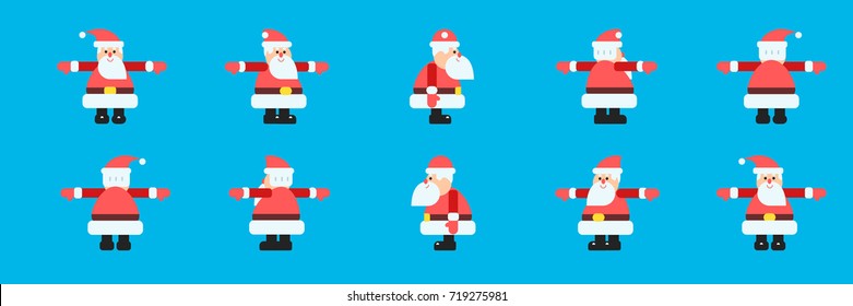 Santa in different directions vector set