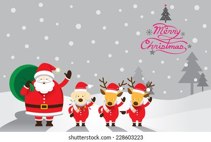 Santa, Dog & Reindeer, Christmas Text