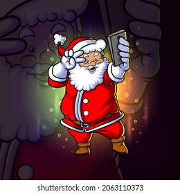 The santa is doing the selfie esport mascot design of illustration