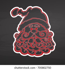 Santa drawing. White and red chalk, handdrawn vector sketch, clean outlines, vintage style blackboard.