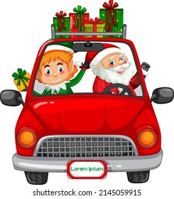 Santa driving car to delivery Christmas gifts illustration