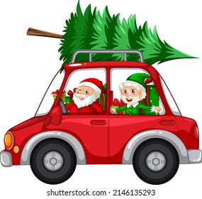 Santa driving car to delivery Christmas gifts illustration