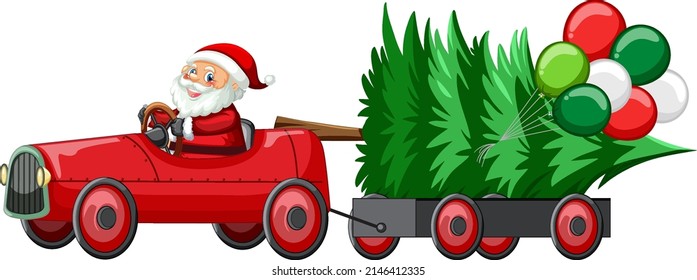 Santa driving car to delivery Christmas gifts illustration