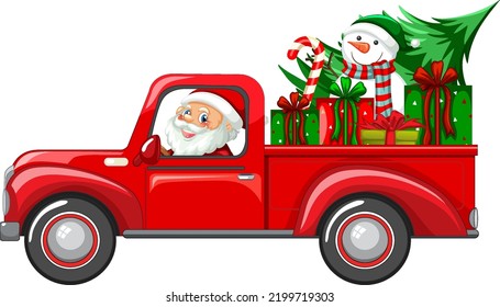 Santa driving car to delivery Christmas gifts illustration