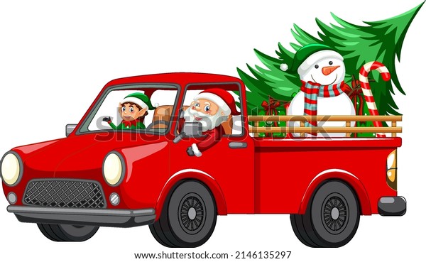 Santa driving car to delivery Christmas\
gifts illustration