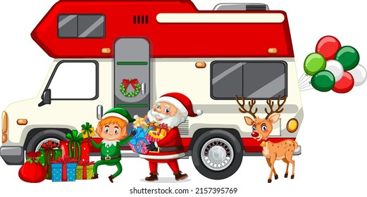 Santa driving van to delivery Christmas gifts illustration