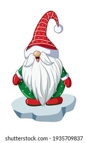 A santa dwarf in green shirt and wearing christmas hat