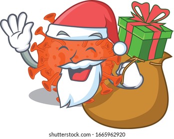Weihnachtsmikroskop-Coronavirus Cartoon-Charakter-Design mit Geschenkbox