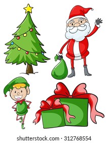 Santa y elf por la ilustración del árbol de navidad