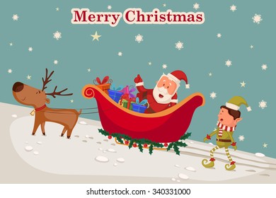 Santa Elf Flying Sleigh Merry Christmas Stock Vector (royalty Free 