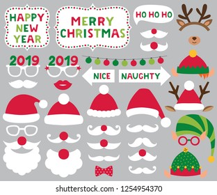 Santa and Elf hats, deer antlers, Christmas vector party set