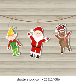 Santa Elf Reindeer on wood background