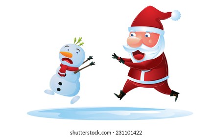 Santa and elf running 